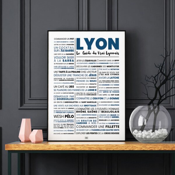 Affiche lyon : le guide du vrai lyonnais - La suite, affiche minimaliste sur fond clair sur fond foncé