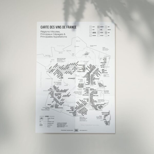Carte des vins de France PDF, gratuite à imprimer, format A4, 21x19,7cm
