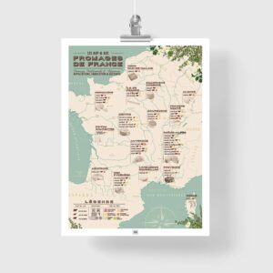 Affiche carte des fromages de france, affiche vintage