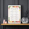 Affiche cuisine, calendrier des fruits et légumes de saison, affiche minimaliste sur fond noir