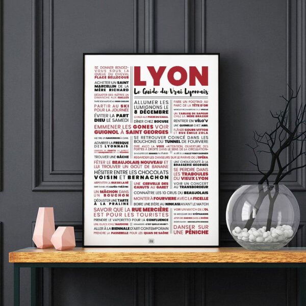 Affiche lyon : le guide du vrai lyonnais, affiche typographique minimaliste sur fond noir
