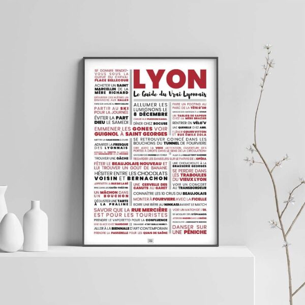 Affiche lyon : le guide du vrai lyonnais, affiche typographique minimaliste sur fond clair