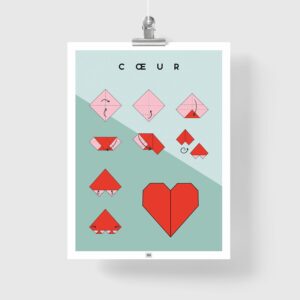 Affiche origami coeur, poster minimaliste géométrique, origami facile