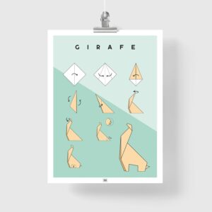 Affiche origami girafe, poster minimaliste géométrique, origami facile
