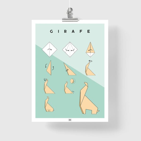 Affiche origami girafe, poster minimaliste géométrique, origami facile