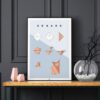 Affiche origami renard, poster minimaliste géométrique, sur fond noir
