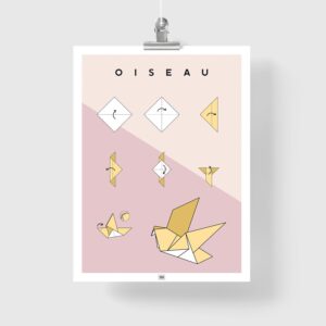 Affiche origami girafe, poster minimaliste géométrique, origami facile