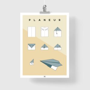 Affiche origami avion, poster minimaliste géométrique, origami facile