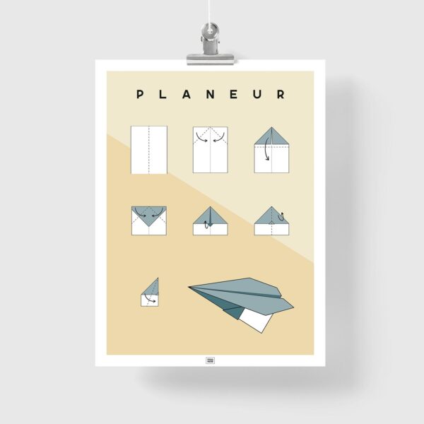Affiche origami avion, poster minimaliste géométrique, origami facile