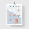 Affiche origami renard, poster minimaliste géométrique