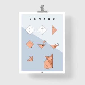 Affiche origami renard, poster minimaliste géométrique