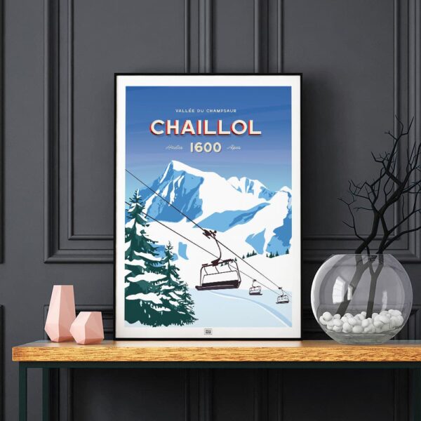Affiche le Pic du Vieux Chaillol, poster vintage sur fond noir