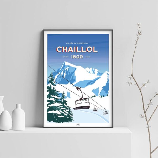 Affiche le Pic du Vieux Chaillol, poster vintage sur fond clair