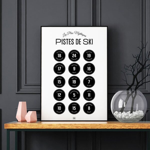 Affiche les pistes de ski légendaires des Alpes, poster minimaliste, sur fond foncé