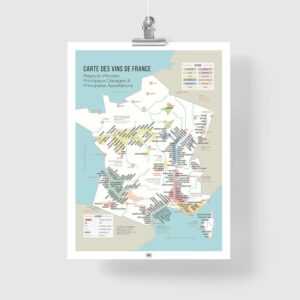 Carte des vins de France, affiche du vignoble français, régions viticoles françaises et cépages