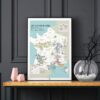 Carte des vins de France, affiche du vignoble français, régions viticoles et cépages, fond noir