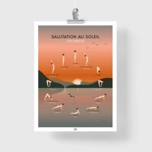 Affiche yoga la salutation au soleil, affiche minimaliste vintage