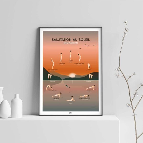 Affiche yoga la salutation au soleil, affiche minimaliste vintage, sur fond clair