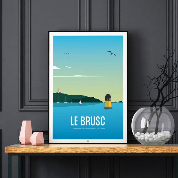 Affiche Le Brusc, le Grand Rouveau et les Embiez, affiche vintage, sur fond noir