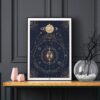 Affiche signe astrologique Gémeaux, poster vintage de signe du zodiaque sur fond noir