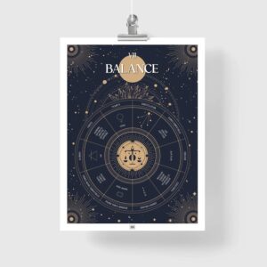 Affiche signe astrologique Balance, poster vintage de signe du zodiaque