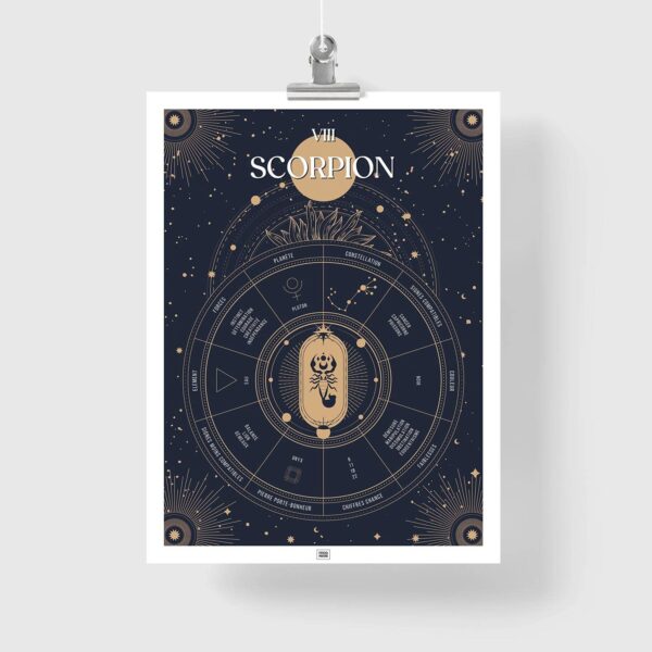 Affiche signe astrologique Scorpion, poster vintage de signe du zodiaque