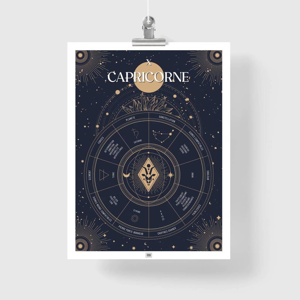 Signe Capricorne zodiaque, idée cadeau Capricorne, signe du Capricorne, affiche zodiaque, affiche Capricorne, signe zodiaque, Poster de signe astrologique, Poster Astrologie