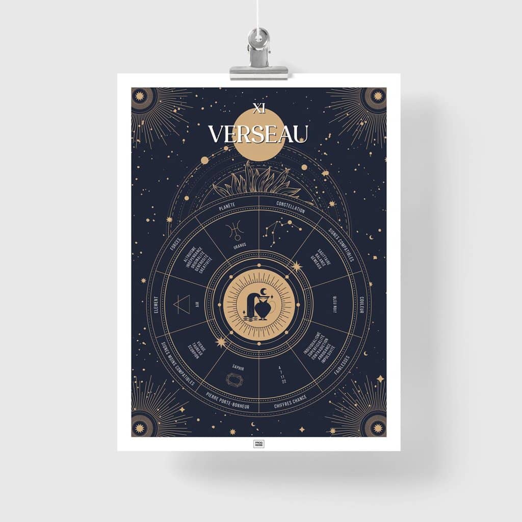 Signe Verseau zodiaque, idée cadeau Verseau, signe du Verseau, affiche zodiaque, affiche Verseau, signe zodiaque, Poster de signe astrologique, Poster Astrologie