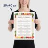Affiche cuisine, calendrier des fruits et légumes de saison, affiche minimaliste dimensions 30x40cm