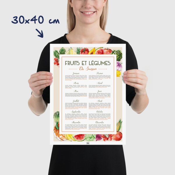 Affiche cuisine, calendrier des fruits et légumes de saison, affiche minimaliste dimensions 30x40cm