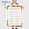 Affiche cuisine, calendrier des fruits et légumes de saison, affiche minimaliste dimensions 70x100cm