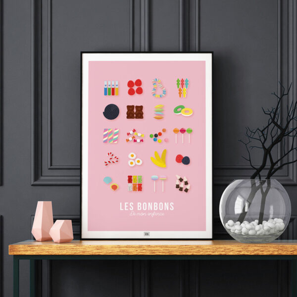 affiche bonbons, affiche candy bar sur fond sombre