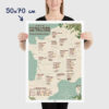 Affiche carte des fromages de france, affiche vintage, dimensions 50x70cm
