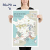 Carte des vins de France, affiche vignoble français régions viticoles, cépages, dimensions 50x70cm