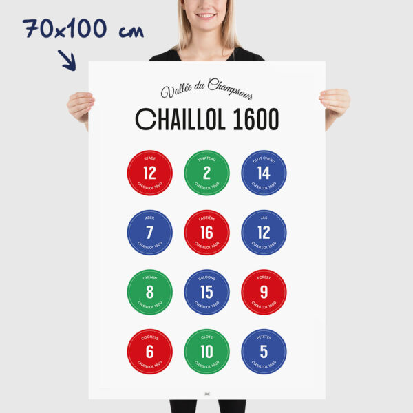 Affiche Chaillol, vallée du Champsaur : la liste des pistes de ski, dimensions 70x100cm
