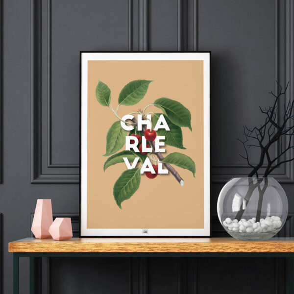 Affiche Charleval en Provence Cerise, poster vintage et rétro de Frog Posters, sur fond sombre