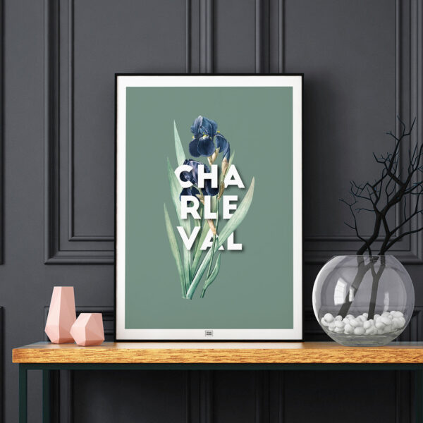 Affiche Iris de Charleval en Provence - poster vintage et rétro de Frog Posters, sur fond sombre