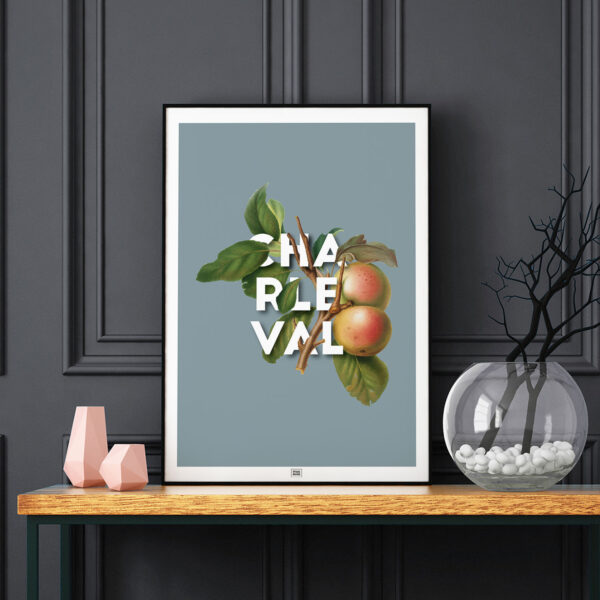 Affiche Pomme de Charleval en Provence - poster vintage et rétro de Frog Posters, sur fond sombre