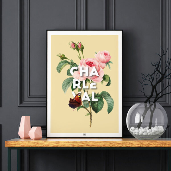 Affiche Rose de Charleval en Provence - poster vintage et rétro de Frog Posters, sur fond foncé