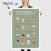 Affiche des cocktails : les meilleurs cocktails classiques et leurs recettes, dimensions 70x100cm