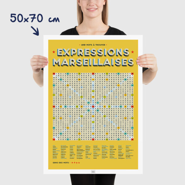 Affiche les expressions marseillaises en mots mêlés, affiche vintage marseille, dimensions 50x70cm