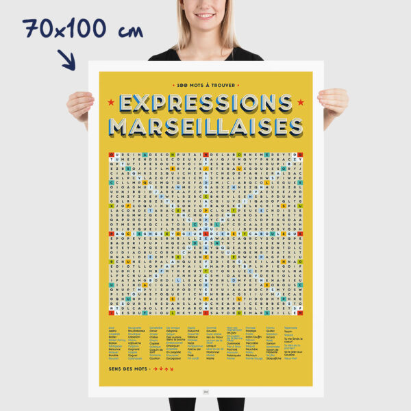 Affiche les expressions marseillaises en mots mêlés, affiche vintage marseille, dimensions 70x100cm