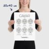 Affiche guide du caviar, des oeufs d'esturgeon beluga, osciètre, sevruga, dimensions 30x40cm