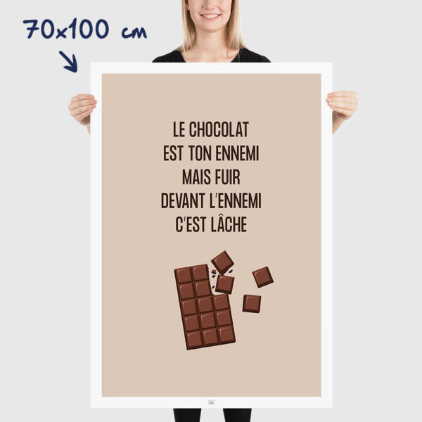 Affiche le chocolat est ton ennemi, affiche humoristique thème du chocolat, dimensions 70x100cm