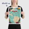 Affiche Rhum : Carte des 100 Meilleurs Rhums du Monde, dimensions 30x40cm