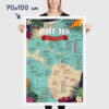 Affiche Rhum : Carte des 100 Meilleurs Rhums du Monde, dimensions 70x100cm