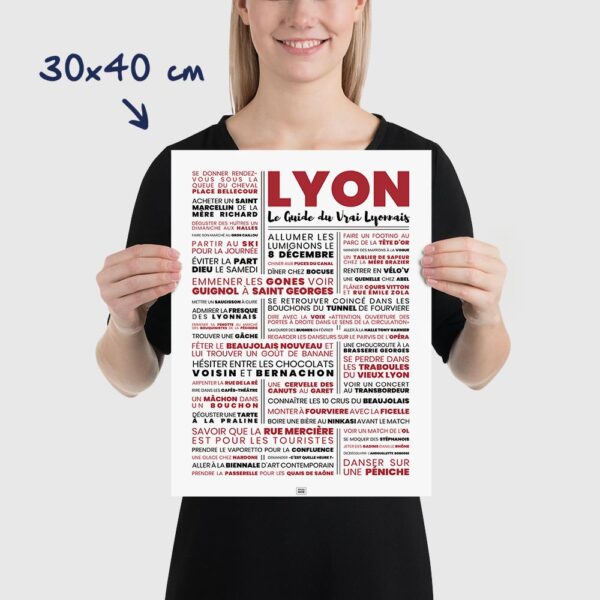 Affiche lyon : le guide du vrai lyonnais, affiche typographique minimaliste, dimensions 30x40cm