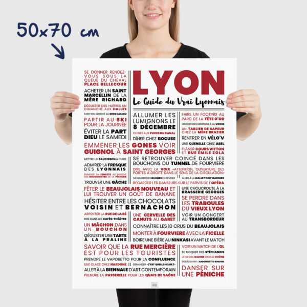 Affiche lyon : le guide du vrai lyonnais, affiche typographique minimaliste, dimensions 50x70cm