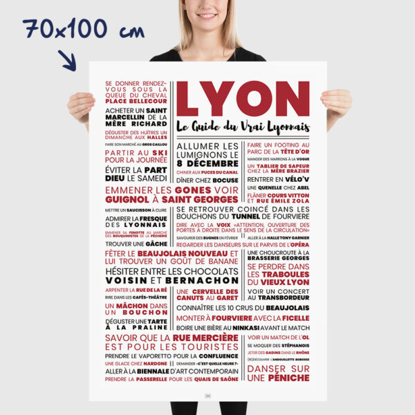Affiche lyon : le guide du vrai lyonnais, affiche typographique minimaliste, dimensions 70x100cm