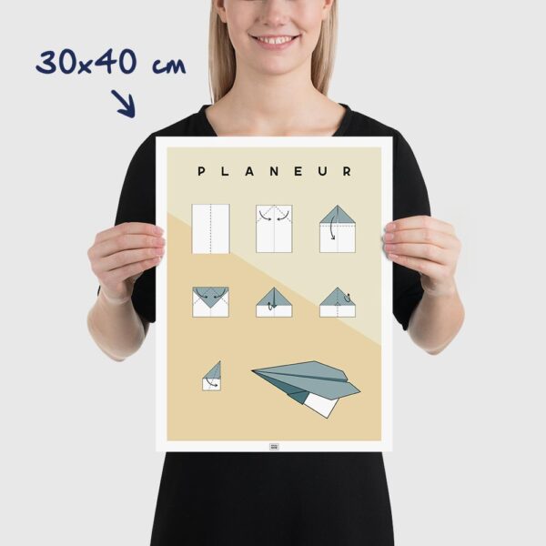 Affiche origami avion, poster minimaliste géométrique, origami facile, dimensions 30x40cm
